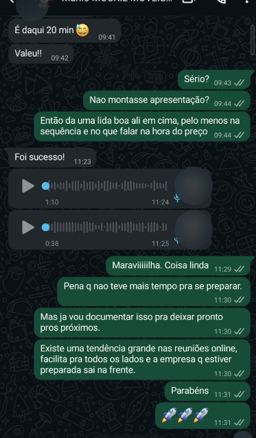 Conversa real de um cliente no WhatsApp